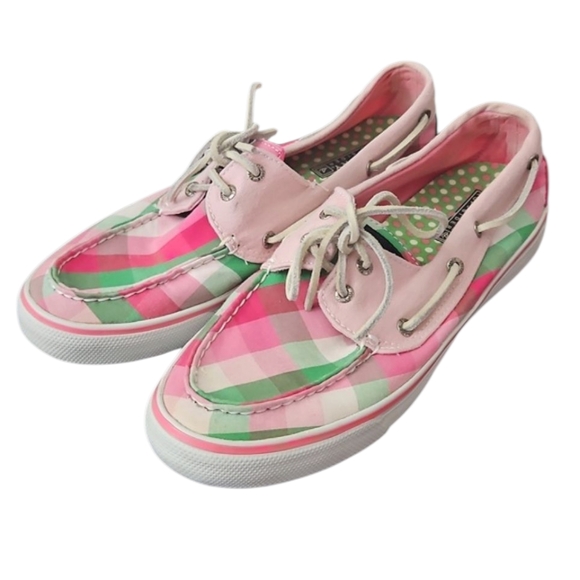 Sperrys Top-siders Pink & Green Plaid, Size 9M - Picture 1 of 8